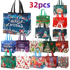 Merry Christmas Gift Bag - Festive Design with Santa Claus and Tree - Perfect for Holiday Shopping and Gift Wrapping