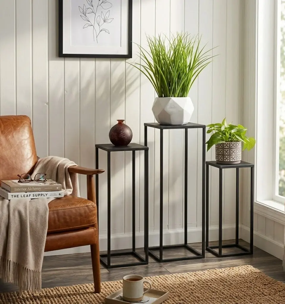 Black Metal Nesting Plant Stands – Modern Display Pedestal Set of 3