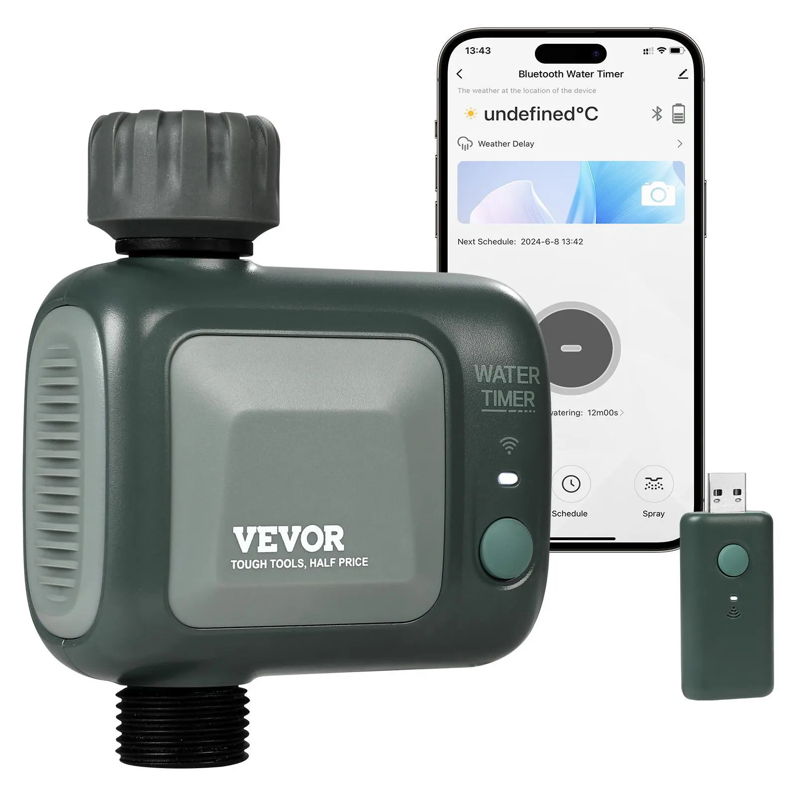 【Summerfinds】VEVOR WiFi Sprinkler Timer, Single Outlet, Smart Hose Faucet Water Timer with Brass Inlet, APP Control via 2.4Ghz WiFi or Bluetooth, Voice Control with Alexa Google Assistant, IPX6 for Yard Watering