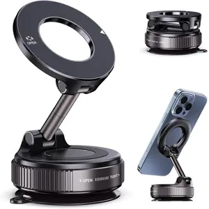 Magnetic Suction Cup Phone Mount for Magsafe 360° Adjustable Magnetic Car Phone Holder Pocket Size Foldable Car Mount