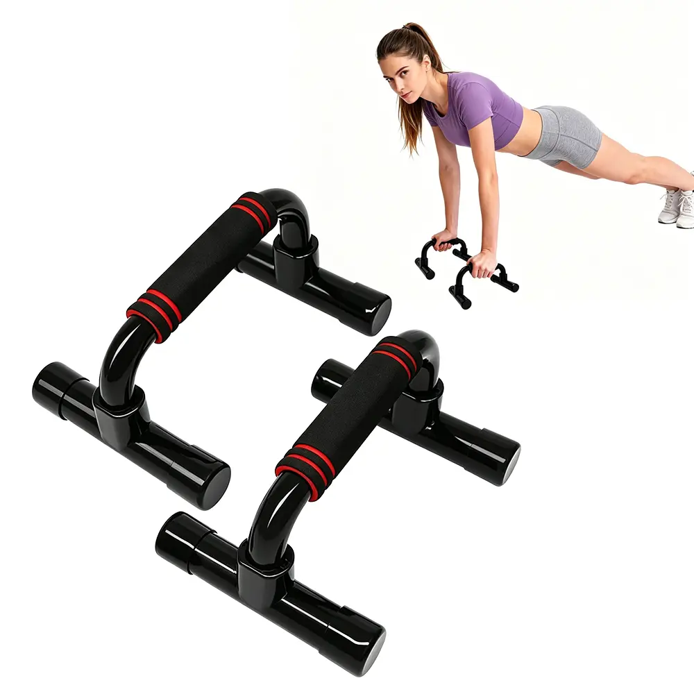 Push Up Bars Strength Training Wooden Parallettes Bars Anti-Slip Steel Brackets Handstand Training Equipment for Gym Floors