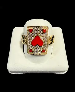 Red Poker Card Cuban Ring Gold 10k, Gold Rings
