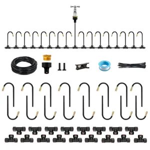 A ANLEOLIFE 50FT Drip Irrigation Kit, Automatic Irrigation System with 360° Bendable Atomizing Copper Nozzles, Quick-Connect Tubing for Patio, Lawn, Greenhouse, Potted Plants - Adjustable Water Flow