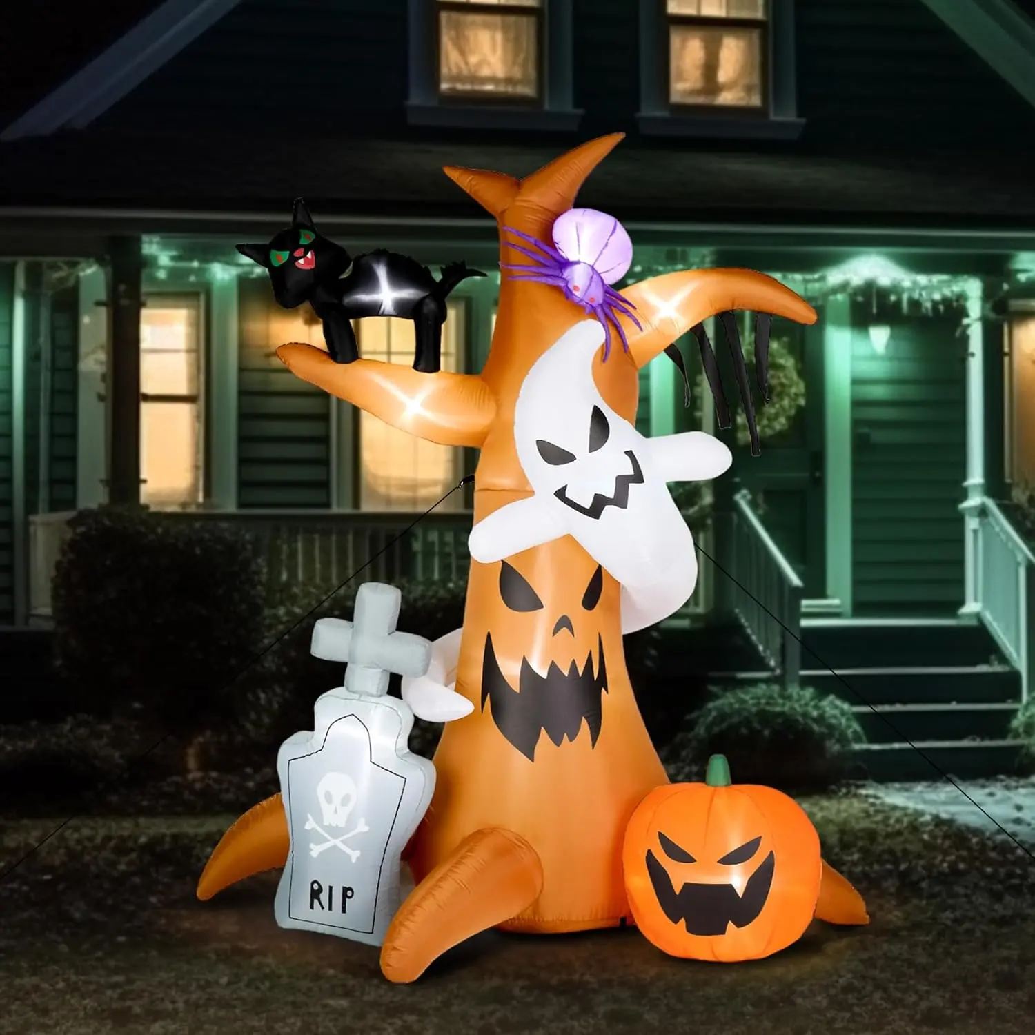 VINGLI 8FT Tall Halloween Inflatables Outdoor Decorations, Blow Up Scary Tree Halloween Yard Decorations with Pumpkin, Built-in LED Lights Décor for Indoor Home Party Garden Lawn Store