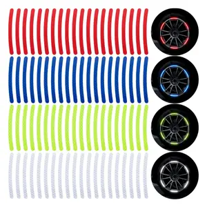 80PCS Reflective Wheel Rim Stickers – Fluorescent Adhesive Strips for Car, Motorcycle, Bicycle – Green, White, Blue, Red Decorative Decals