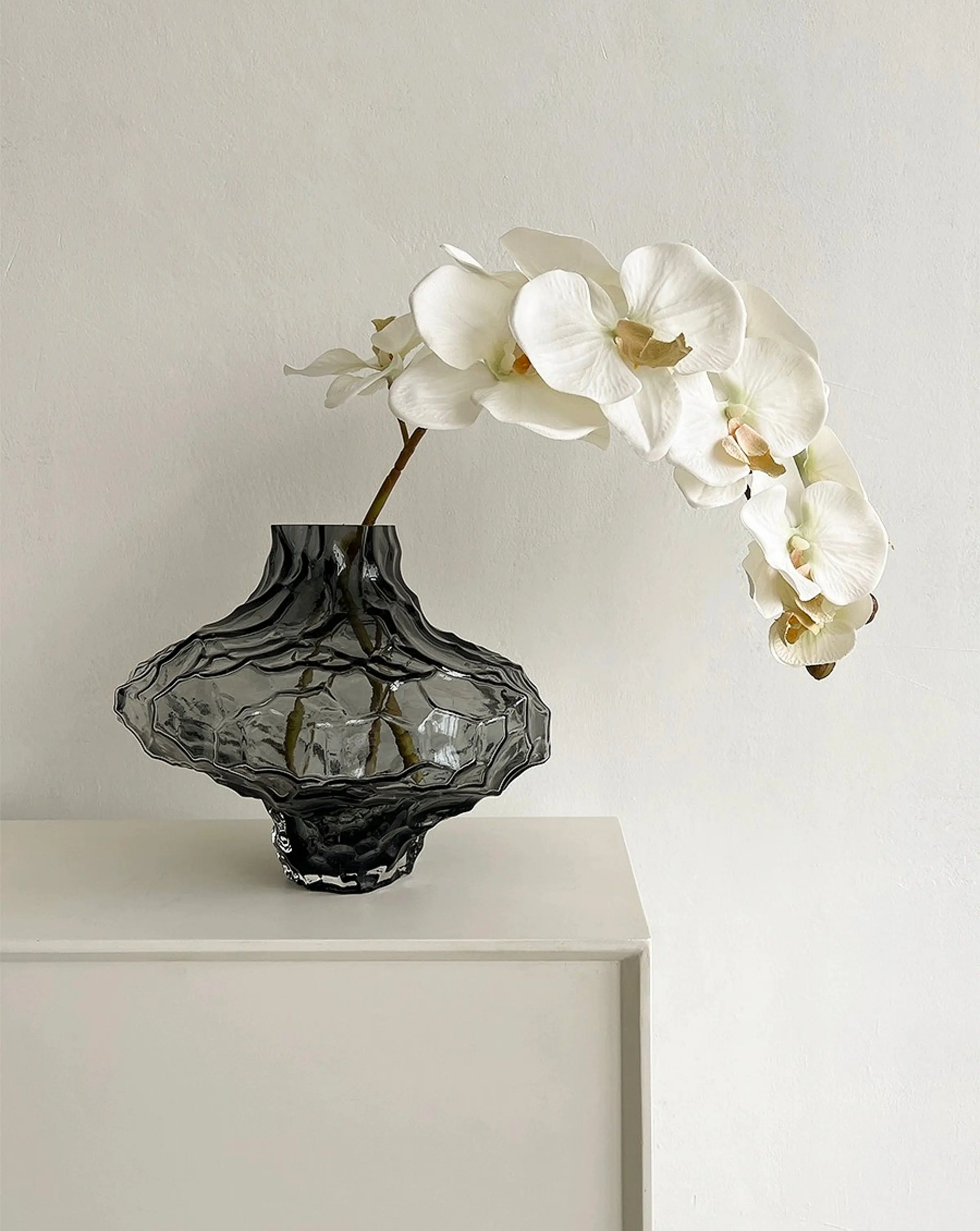 ORAND Nordic Canyon Decorative Flower Vase in Smoke Gray - Handmade Mouth-Blown Glass, Canyon Irregular Shape, Elegant Home Decor for Aesthetic Living