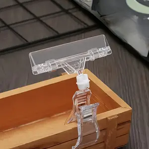 10pcs Durable Clear Plastic Sign Holders with Adjustable Clips,Transparent Retail Price Tag Dispensers for Shelves, Office, Restaurant & Store Use, Minimalist Design, Lightweight Holder, Office Desk Accessories