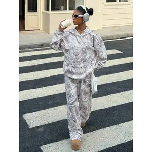 Women’s Casual Fall/Winter Hoodie Set, Camouflage Print, Elastic Waist Pants, Loose Fit, Thick Fabric, Everyday Wear, Cozy Lounge Set
