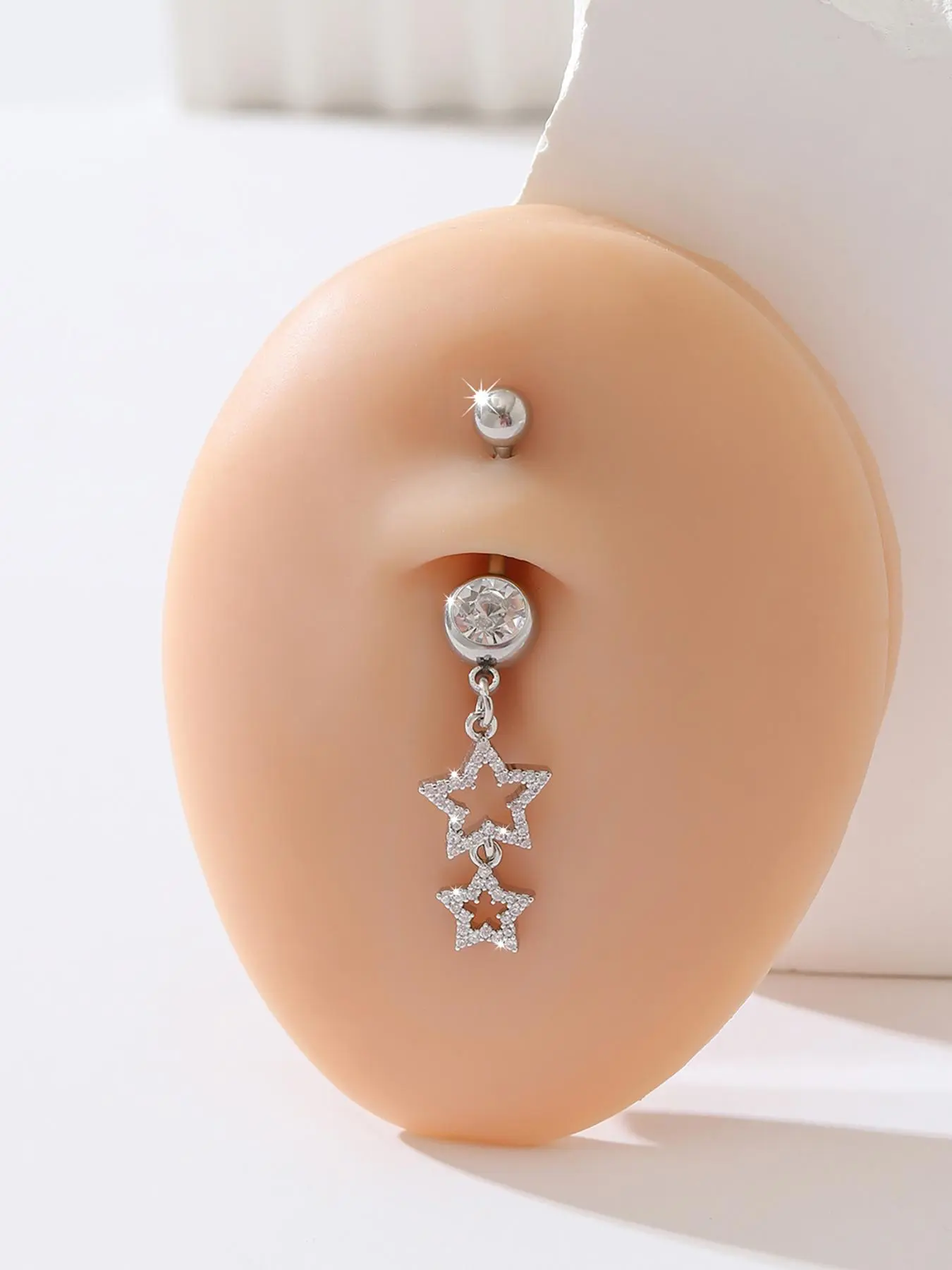 Fashionable Artificial Zircon Star Design Long Pendant Belly Button Ring for Women, Navel Piercing Jewelry, Body Piercing Jewelry, Casual Style Copper Chain, All Seasons Wear, Accessories