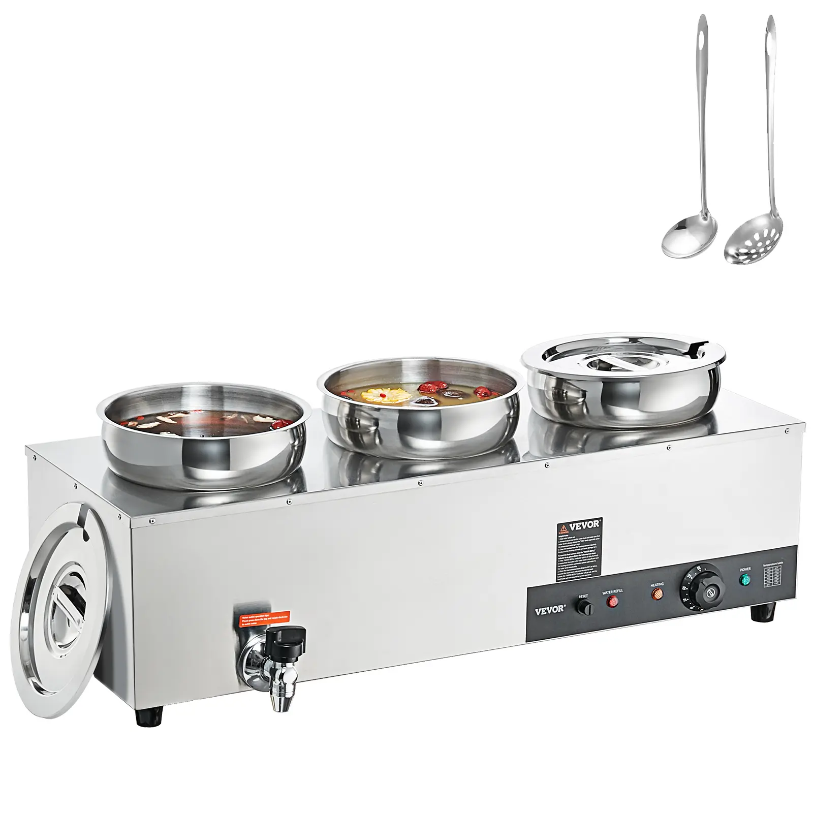 【Summerfinds】VEVOR Electric Soup Warmer Three 6.55QT Stainless Steel Round Pot1200W Commercial Food Warmer86~185°F Adjustable TempBain Marie with Anti-Dry Burn and Reset Buttonfor RestaurantBuffet