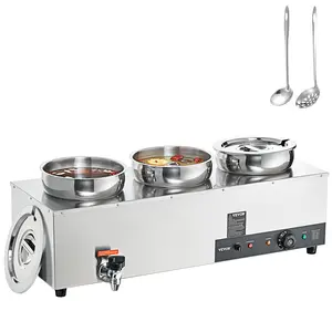 【fathersdaygift】VEVOR Electric Soup Warmer Three 6.55QT Stainless Steel Round Pot1200W Commercial Food Warmer86~185°F Adjustable TempBain Marie with Anti-Dry Burn and Reset Buttonfor RestaurantBuffet