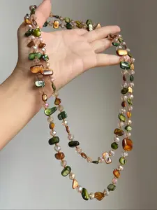 Bohemian Style Colorful Shell Beaded Double Layer Necklace, Retro Light Luxury Design, Perfect for Holidays & Stylish Stackable Jewelry, Dainty Boho Necklace