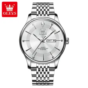 OLEVS 2025 New Genuine Stainless Steel Men's Watch, Dual Calendar Quartz, Simple Classic, Luminous, Waterproof, Casual (Model 9908), Stainless Steel Watches