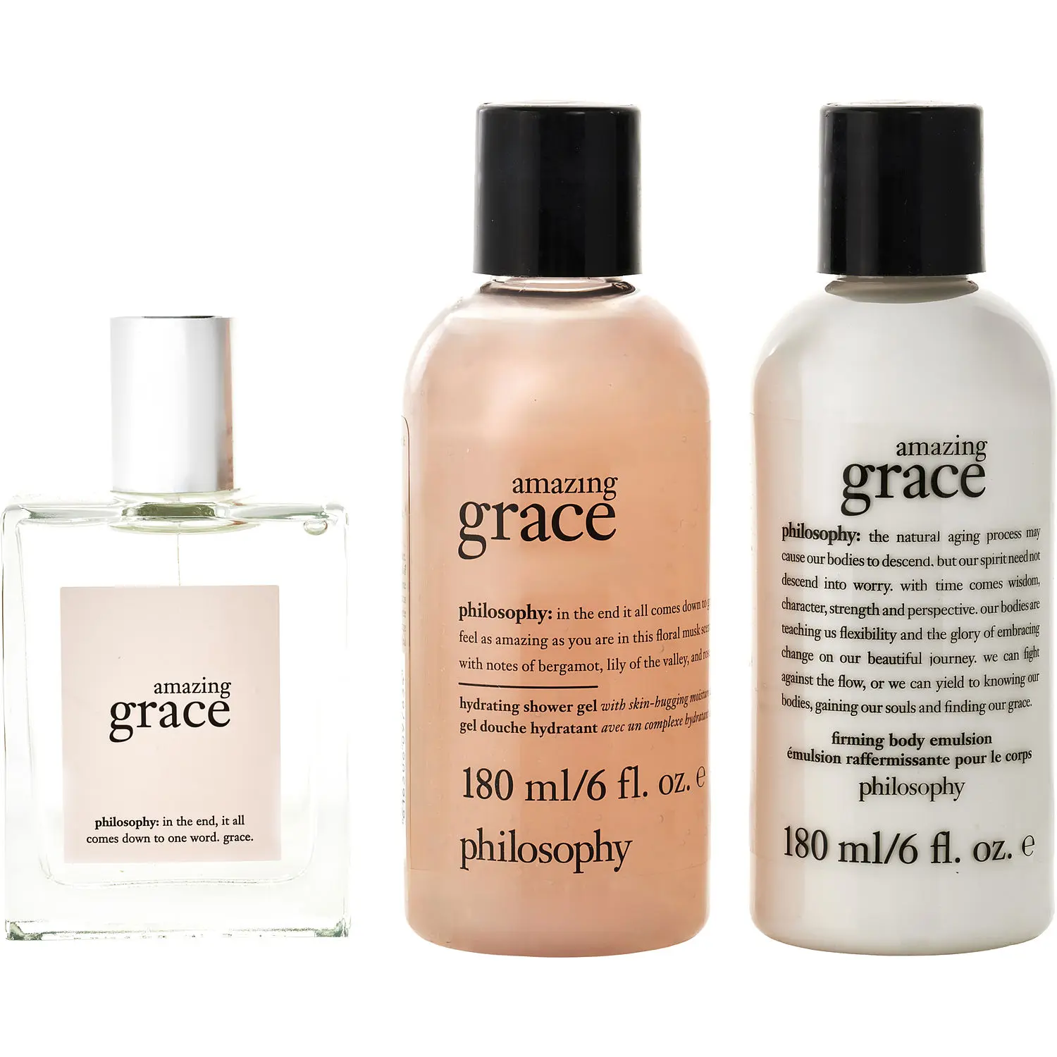 Philosophy Amazing Grace Set-Edt Spray 2 Oz & Body Emulsion 6 Oz & Shampoo, Bath & Shower Gel 6 Oz For Women Philosophy Amazing Grace Set-Edt Spray 2 Oz & Body Emulsion 6 Oz & Shampoo, Bath & Shower Gel 6 Oz For Women