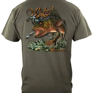 Walleye Fishing 100% Cotton Military Green T-Shirt 5SP