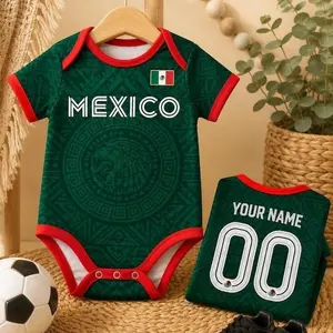 [Custom Name&Number Note Pls] - Mexico Baby Soccer Bodysuit – Green Red Infant Fan Romper with Custom Back Design