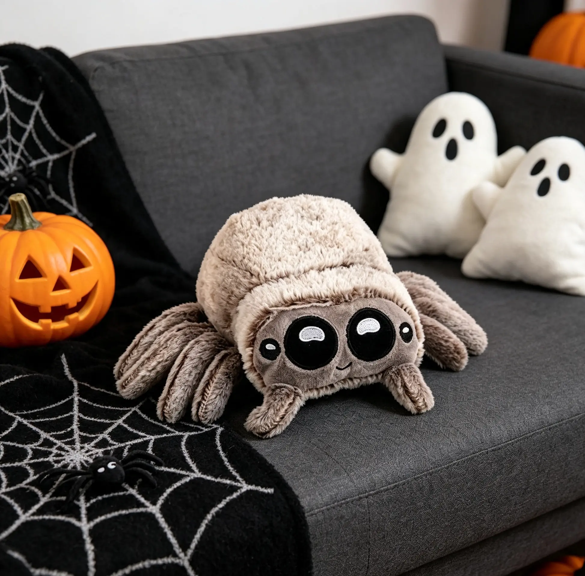 Fluffy spider plush toy, collectible, interactive and cute playful design, perfect for Halloween party home decoration, simulation small spider doll