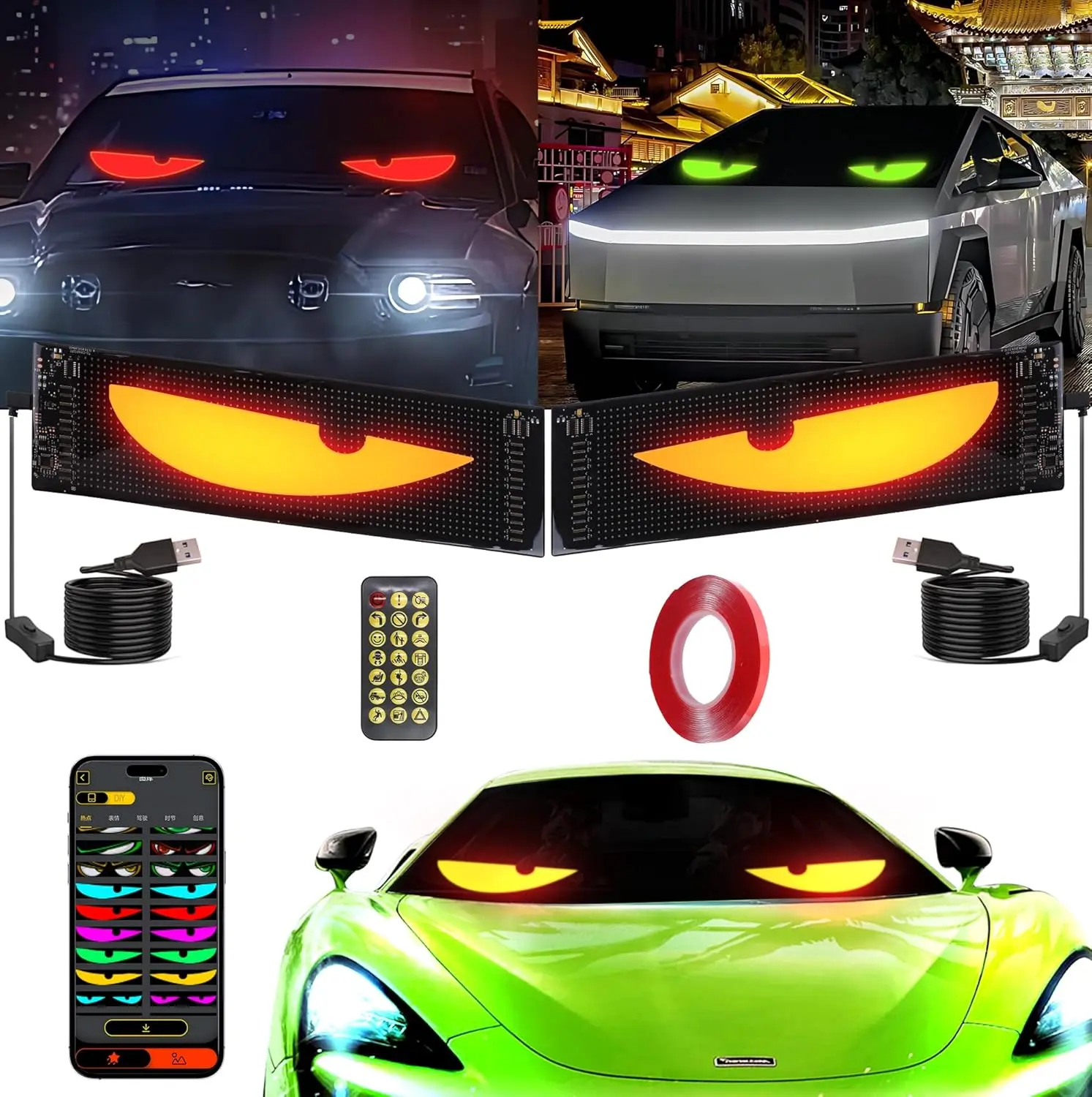 Programmable Scrolling LED Sign Kit, Flexible LED Digital Display with Smart App-Remote Control, Custom Text DIY Animation Matrix Panel Board Car Accessories for Concert, Store Decor