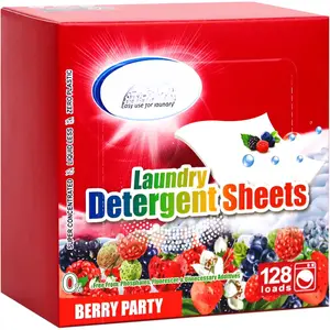 Laundry Detergent Sheets, Up To 128 Loads Berry Scent  , Biodegradable Plastic Free Liquidless Laundry Sheets Suitable for