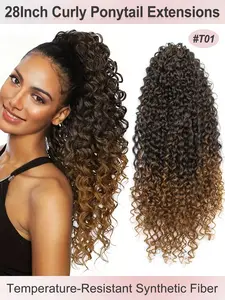 28inch 70cm Deep Deep Wave Clip-On Ponytail Wig, Deep Wavy Curly, Heat-Resistant Synthetic Fiber, Natural Curly Hairstyle, Women's Daily Use, Fluffy Synthetic Wigs