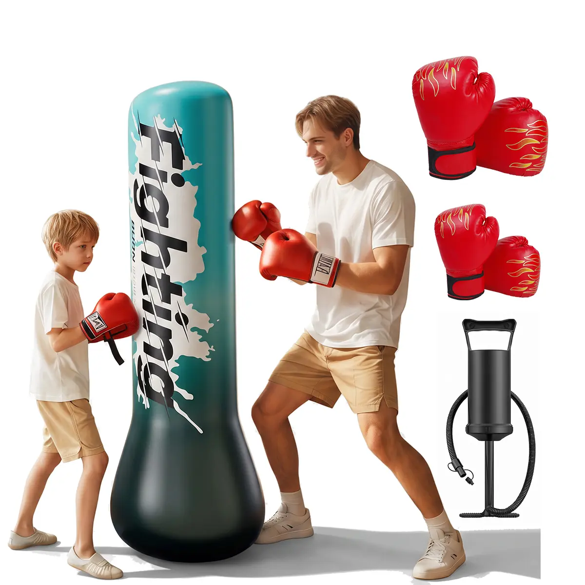 Inflatable Punching Bag for Unisex Kids - Foldable Fit, 48/59-Inch (1.2m/1.5m) Boxing Set, Stress Reliever, Parent-Child Family Play Sports Toy Gift