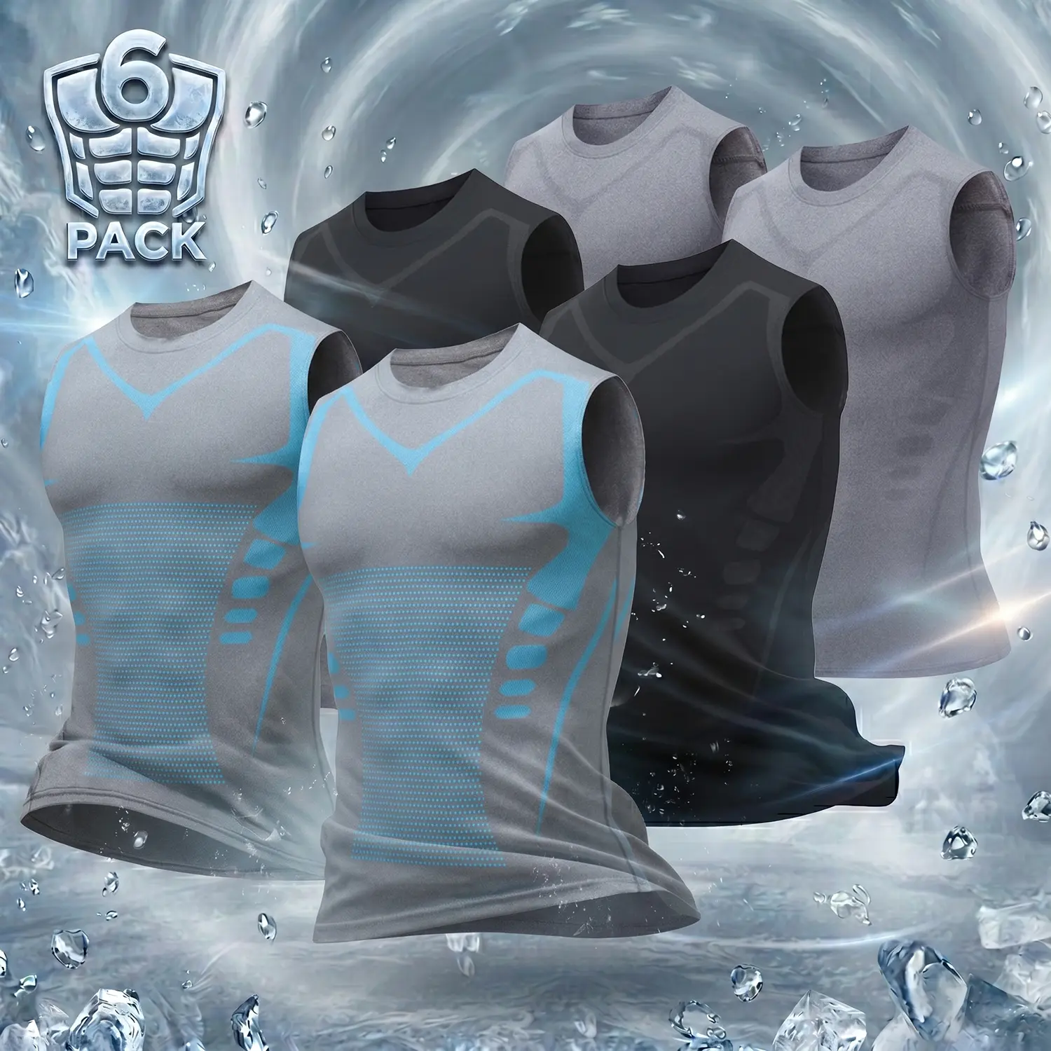 6-Pack Men's Shaping and Cooling Compression Tank Tops, Quick-Dry and Breathable Base Layer Tank Tops for Workouts and Everyday Wear