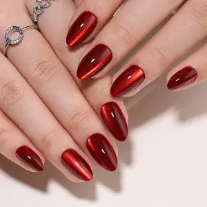Red Eclipse Press On Nails | CurvLife Nail | 30pcs Medium Almond Fake Nails | Glossy Finish with Metallic Red Shimmer & Deep Hue | Easy to Apply, Comfortable & Long-Lasting | Great for Evening Events, Parties, Romantic Dinners & Special Occasions