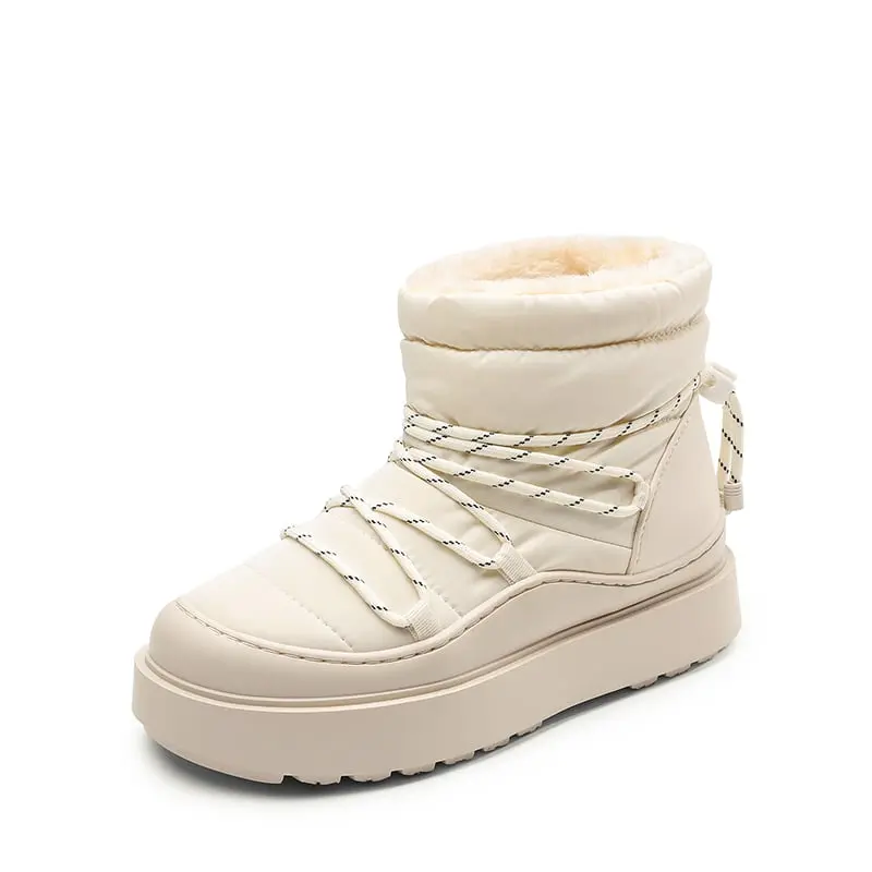Dream Pairs Women's Stylish Round Toe Synthetic Ankle-Height Snow Boots, Water-Resistant Outdoor Wear Winter Booties with Warm Faux Fur Lining, Grippy Sole, Chunky, Tpr Sole, Laces, Plush, Water-Resistant/Faux Sherpa, 1.10 Inches, Footwear, Shoe Booties