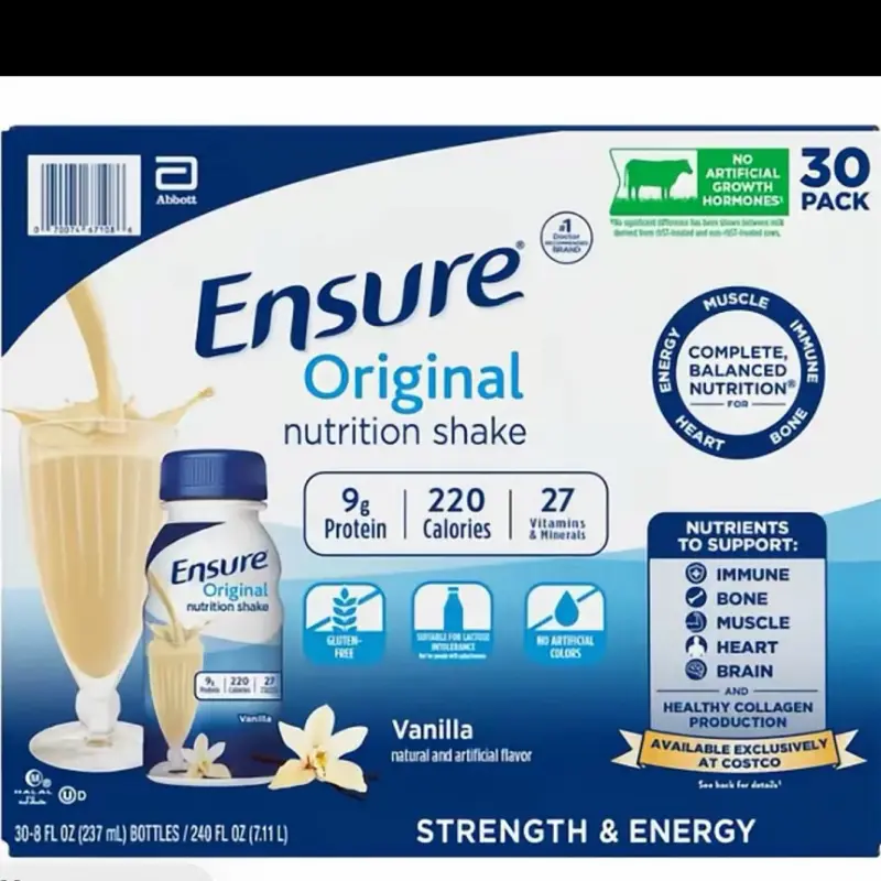 Ensure Original Premium Halal Milk Beverage, 8 fl. oz Ambient High-Protein Adult Vanilla Meal Replacement Shakes with Biotin, Vitamin C, Minerals, Ready-to-Drink, 30-Pack