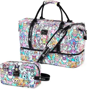 Tokidoki Travel Duffle Bag for Women, Weekender Bags with Shoe Compartment, Carry on Overnight Bag with Toiletry Bag, Gym Duffel Bag with Wet Pocket, Hospital Bags for Labor and Delivery