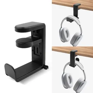 1 piece, under table non perforated, 360 degree rotatable, hanging rack storage style headphone stand, Headset Holder, space management design, suitable for all hanging headphones, organizing desktop