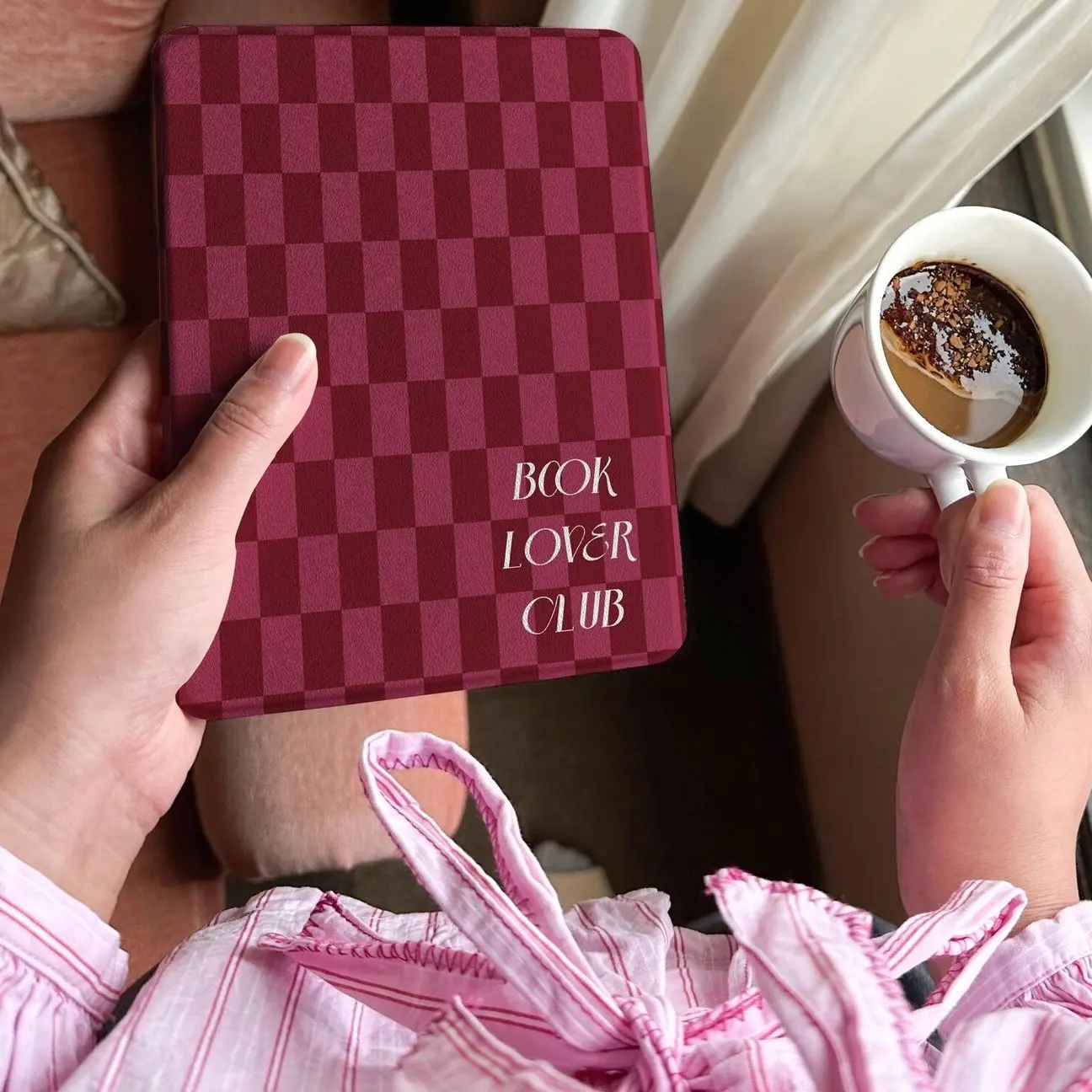 Kindle Paperwhite Case Red Checkered | Cozy Bookish Cover with Hand Strap | BookTok Aesthetic Gift | Kobo Clara