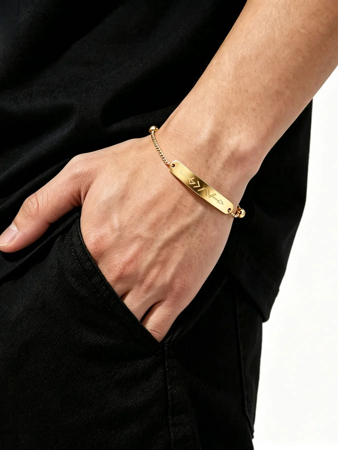 Minimalist Hip-hop Arrow Engraved Pull Slide Bracelet, Adjustable Stainless Steel Wristband, Unisex Streetwear Jewelry