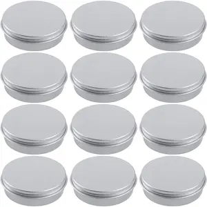 2 Ounce Aluminum Tin Jar Refillable Containers 60 ml Aluminum Screw Lid Round Tin Container Bottle for Cosmetic,Lip Balm, Cream, 12 Pack.