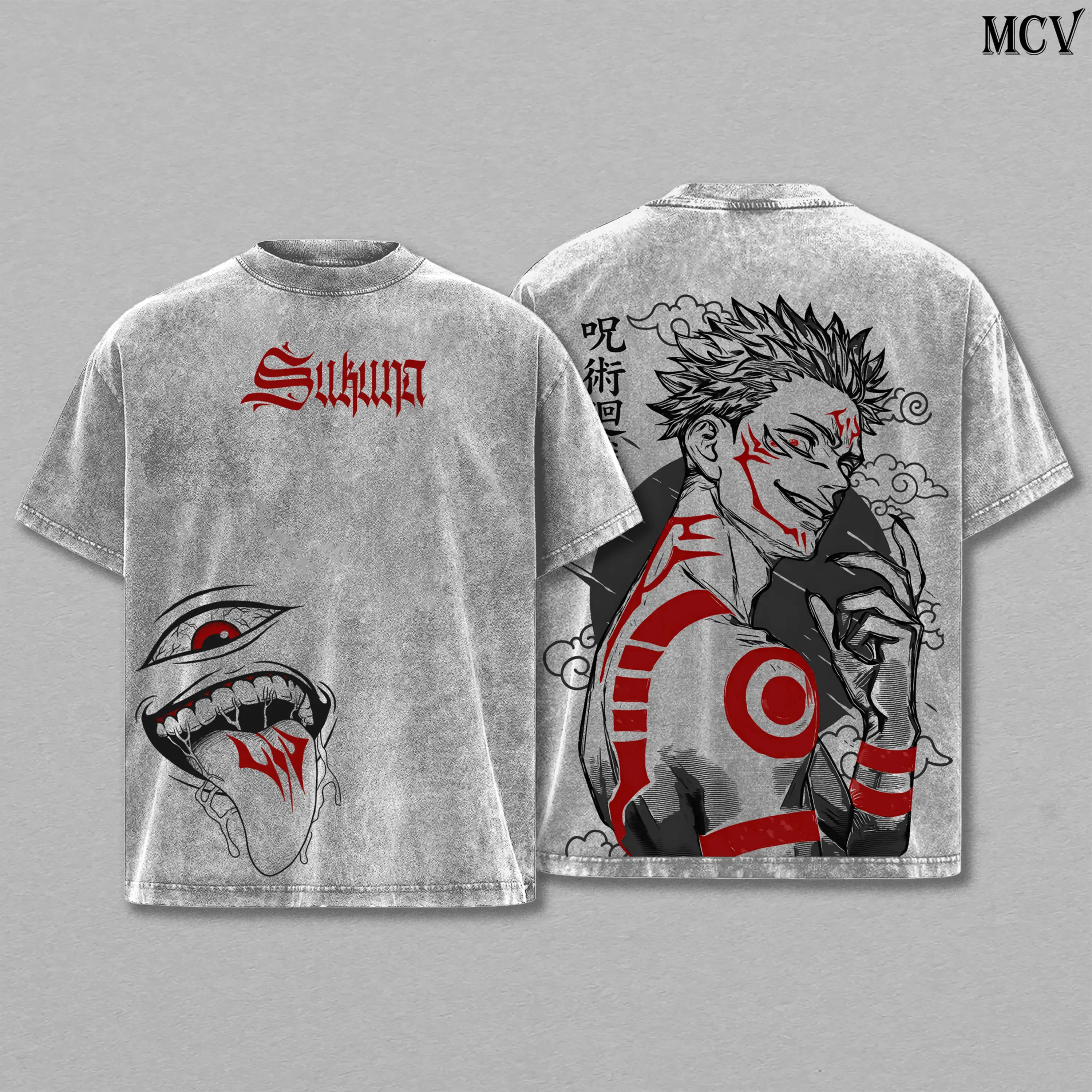 Men's Jujutsu Kaisen Sukuna Heavy Cotton Oversize Tee - Pre-Washed Soft Rib Round Neck, Short-Sleeve Apparel, Double-Printed Culling Game Arc Graphic, JJK Fashion, Vessel Curse Art, Classic Unisex Retro Streetwear, 2XL Japanese Otaku Gift, T-Shirt