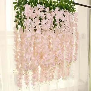 12 Pack Wisteria Hanging Flowers, 45 in /3.7ft Artificial Vine Hanging Flowers for Decoration, Fake Long Rattan Hanging Garland Silk Flowers String for Wedding, Garden, Bedroom, Home Decor - Pink