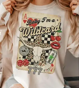 Wild Card Cowgirl Graphic Crewneck & T-shirt, Trendy Cowgirl, Western Graphic Quotes, Retro Wild West sweatshirt, cowboy stuff, western clothing, western hoodies