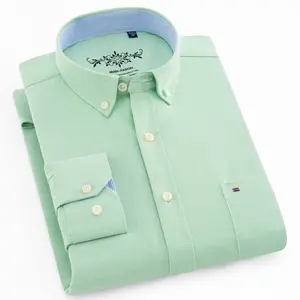 Men's Solid Oxford Shirt Long Sleeve Dress Shirt Work Casual Button Down Shirts with Pocket