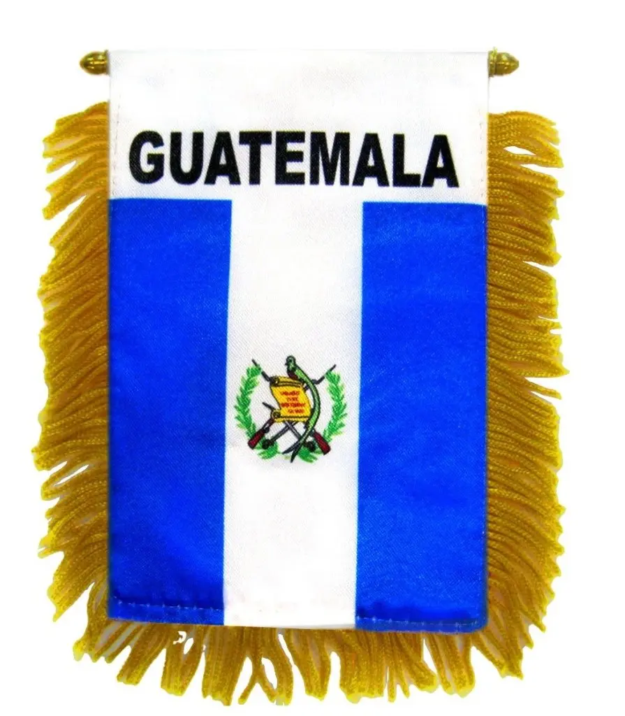 Guatemala Themed Double-Sided Polyester Mini Flag Banner - 4x6 in, Glass Hanger, Plastic Components, for Home Decor, National Pride Displays