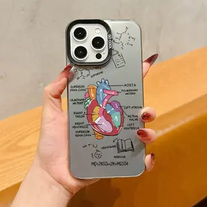 Phone case: Halloween New 1 Heart Anatomy Medical Science Pattern Matte Design Color Silvery Black Phone Case Anti-Drop Luxury Simple Protection Shockproof Durable Full Coverage Suitable for iPhone 16 Pro Max/16 Pro/16/16 Plus/15/15 Plus/15 Pro/15