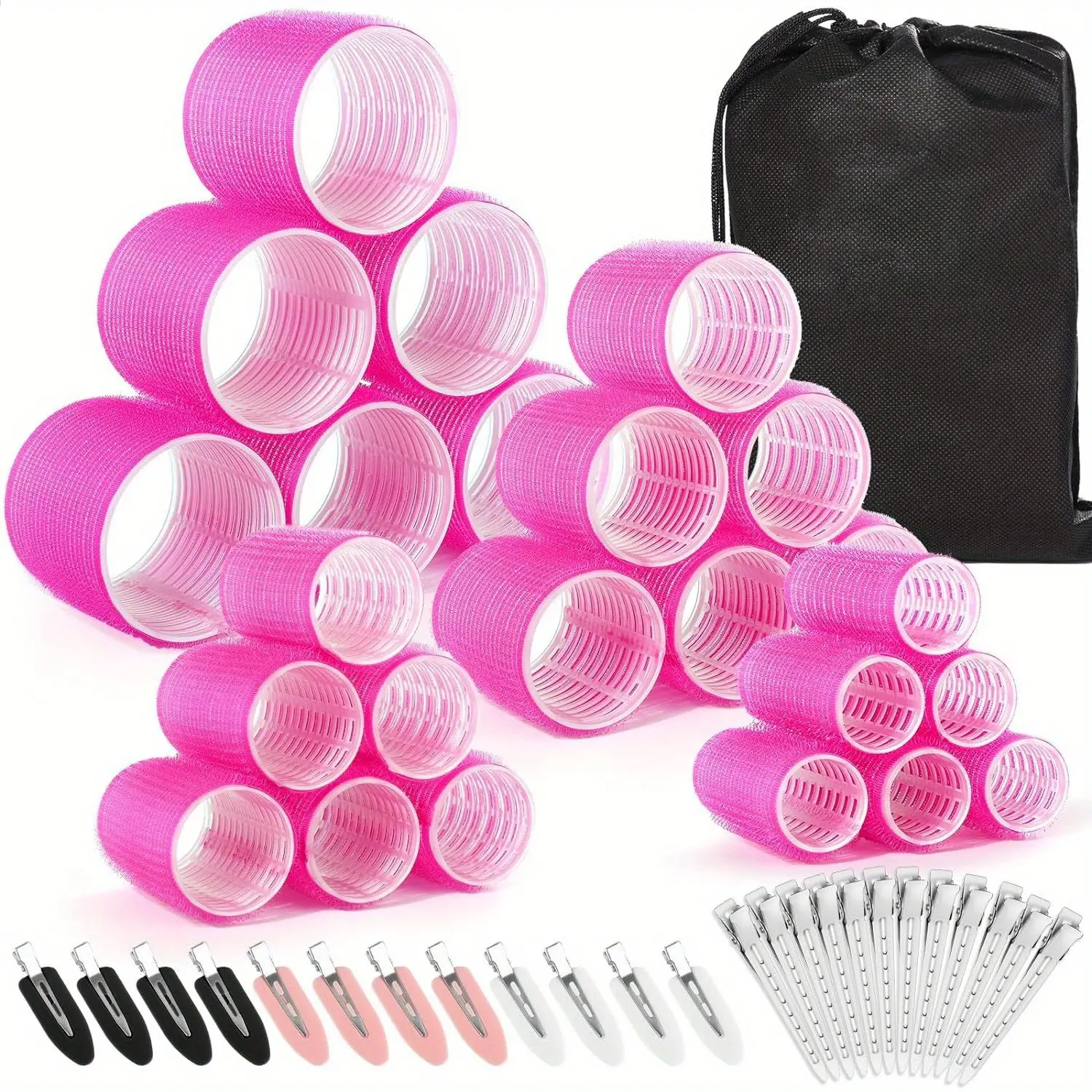 49-Piece Hair Styling Tool Set, Includes 24 Curling Irons & 24 Clips, Various Sizes, No Damage, Perfect for All Hairstyles, Kinky Roller Set, Curling Hair Rollers, Hair Styling Kit