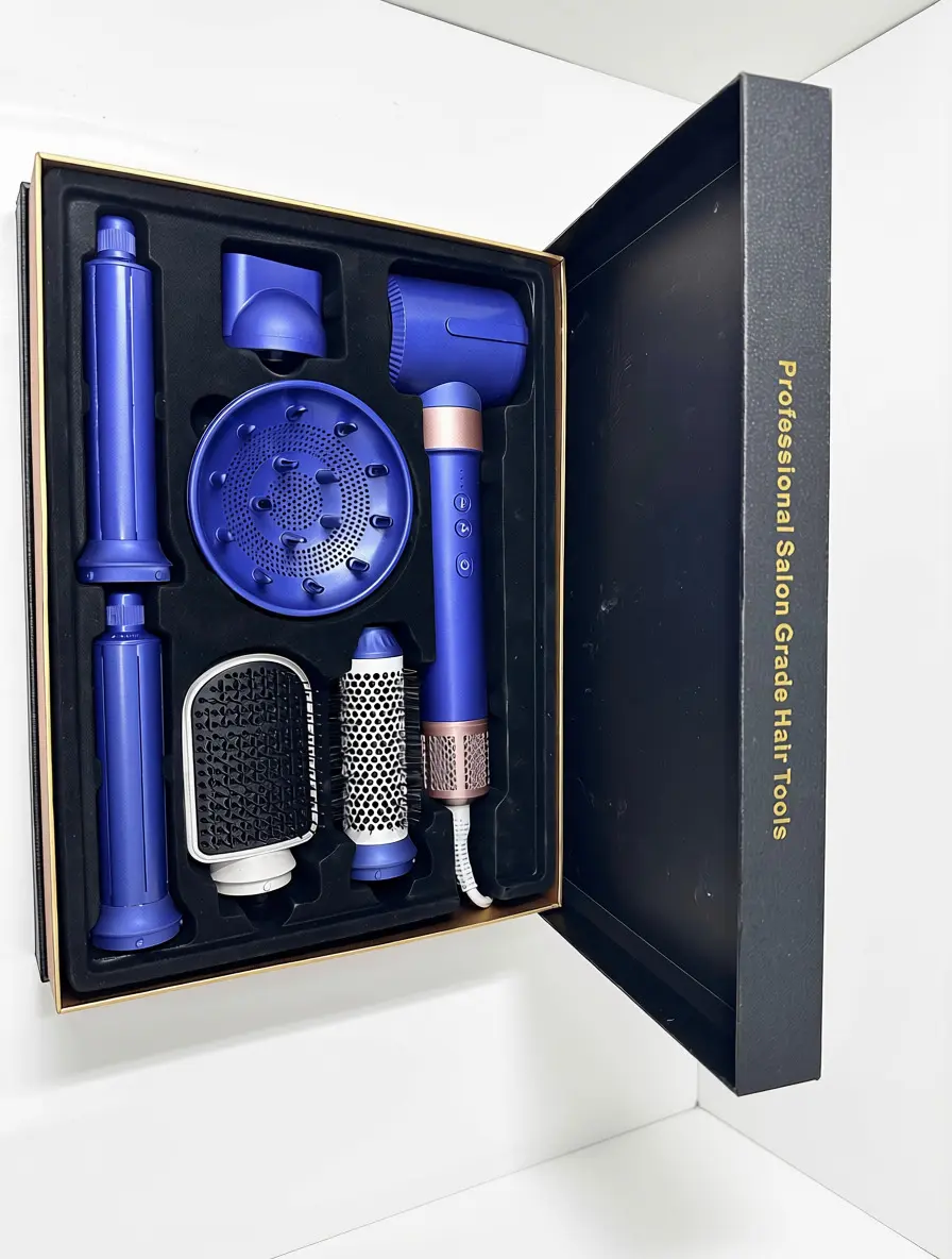 7-in-1 Air Wrap Hair Styler & Blow Dryer Brush Kit Violet Gold Multi-Styling Tool