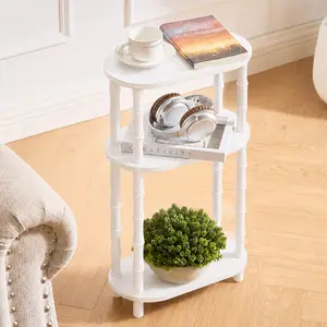3-Tier White Oval Side Table (15.7"×7.7"×24.4") Fultyle Side Table Small End Table with Storage Shelf Modern Bedside Table Night Stand for Living Room Bedroom Office and Small Spaces