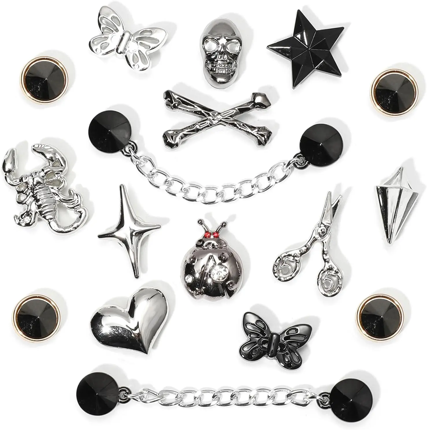 Gothic Bling Shoe Charms Set for Women - Dark Aesthetic Rhinestone Shoe Chains & Pins - Cute Punk DIY Shoe Accessories for Sandals, Party Favors & Gifts