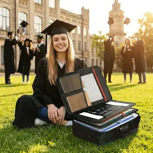 1pc Fireproof Document Bag With Lock & Reflective Strip, Important Document Storage Bag With Multi-Layer File Organizers Graduation Decorations, Household registration book/passport holder, waterproof storage bag, moisture-proof box