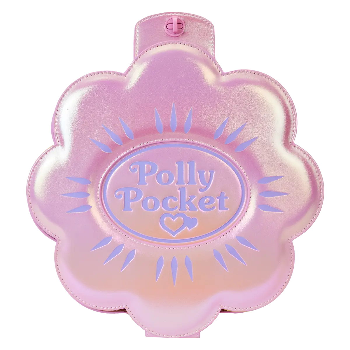 Polly Pocket Figural Mini Backpack, Vegan Leather Compact Playset Bag with Adjustable Straps, Retro Flower & Slide Details, Zipper Charm, Adjustable Shoulder Straps, Enamel Zipper Charm