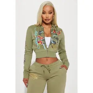 Ed Hardy Butterfly Zip Front Hoodie - Sage D