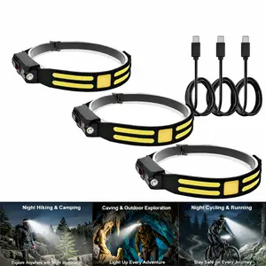 3 Pack LED Rechargeable Headlamp for Head, High Lumen Head Light with Motion Sensor, Hands-Free Reading Light for Camping, Hiking, Running & Emergency Use