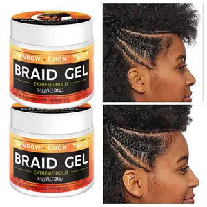 2pcs 100g braid gel, Braiding, haircare edge control hair gel, glycerine locking and twisting styling wax, antistatic, non sticky, easy to apply, moisturizing, Extreme Hold, suitable for all types of hair, and styling gel for braids and curls