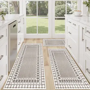 Farmhouse Kitchen Rugs Sets of 3 Non Slip Washable Boho Kitchen Rugs and Mats for Floor Kitchen Runner Rug Floor Carpet for Kitchen, Laundry, Hallways